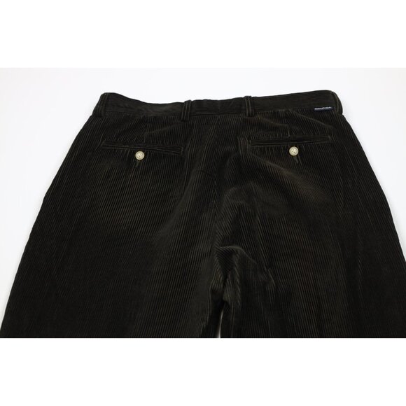 Vintage 90s Nautica Mens 36x34 Faded Heavy Wide Leg Corduroy Chino Pants Green - Picture 10 of 13
